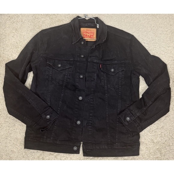 Levi's Trucker Jacket Mens M Black Denim Button Front Coat Casual Classic Retro - Picture 4 of 8